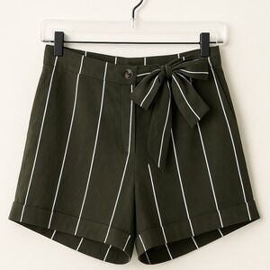 Anthropologie Shorts Women's Small Sancia Olive Green White Stripe Delilah NWT